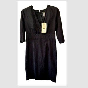 NEW Bitten Sarah Jessica Parker Black VNeck Sheath Dress Sz 8 Cotton Knee-Length